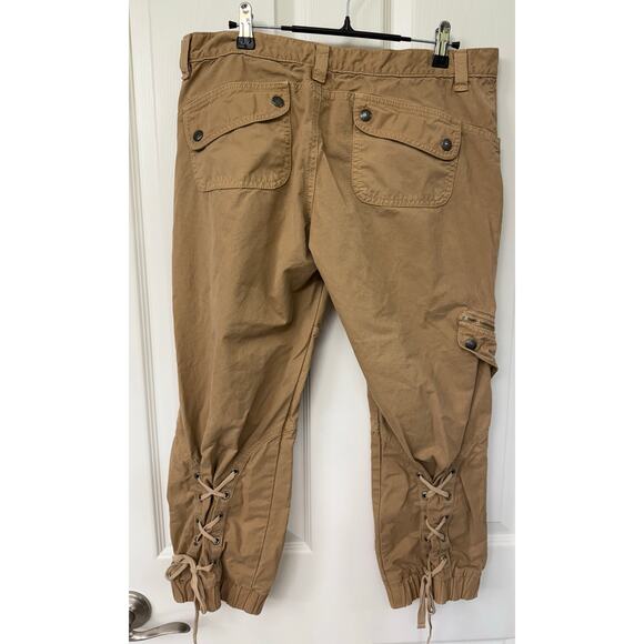 Guess Khaki utility jogger pant size 30 100% cotton tie lace back of pants camel - Picture 2 of 7